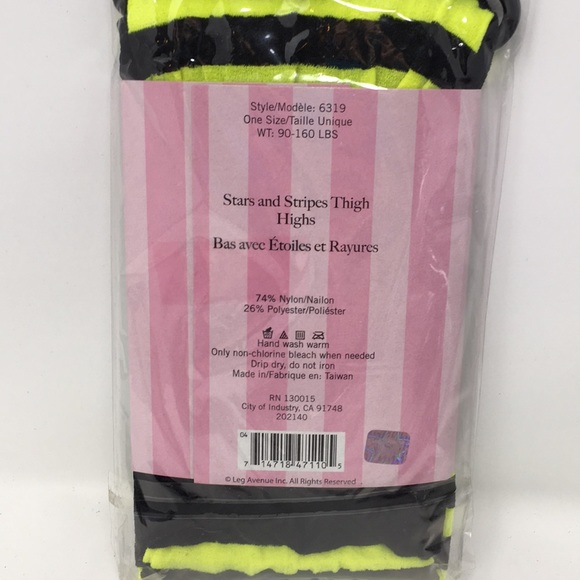 NWT LEG AVENUE STARS AND STRIPES THIGH HI YELLOW - Picture 2 of 2